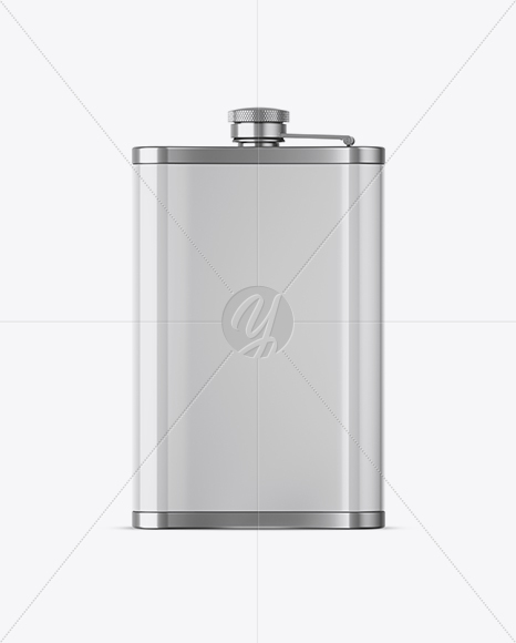 Steel Flask With Glossy Wrap Mockup - Back View