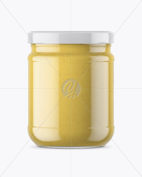 Clear Glass Jar with Mustard Sauce Mockup