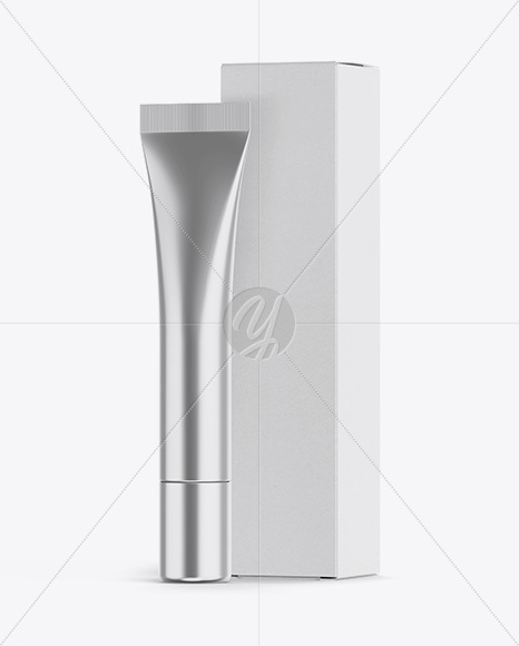 Metallic Cosmetic Tube With A Box Mockup - Halfside View