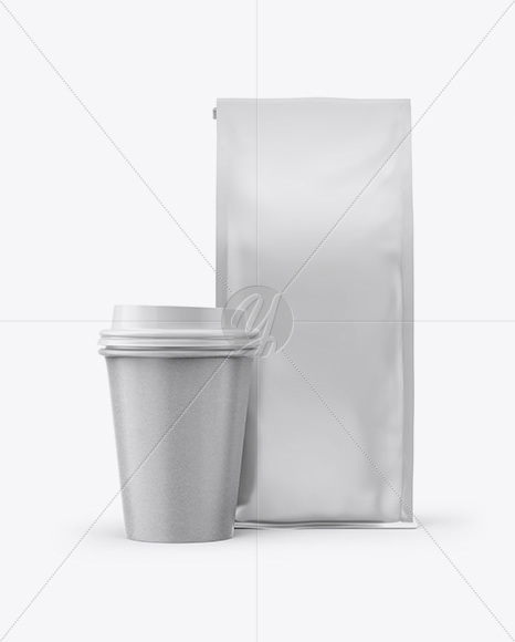 Matte Bag with Kraft Coffee Cup Mockup - Front View