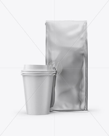 Metallic Bag with Coffee Cup Mockup - Front View