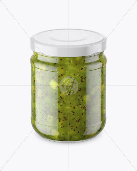 Clear Glass Jar with Kiwi Jam Mockup (High-Angle Shot)