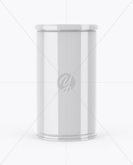 Glossy Coffee Tin Can Mockup - Front View