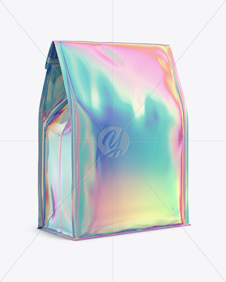 Holographic Foil Coffee Bag w/ a Tin-Tie Mockup - Halfside View