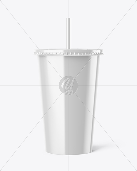 Glossy Plastic Soda Cup Mockup - Front View (Eye-Level Shot)