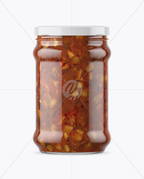 Clear Glass Jar with Bruschetta Sauce Mockup