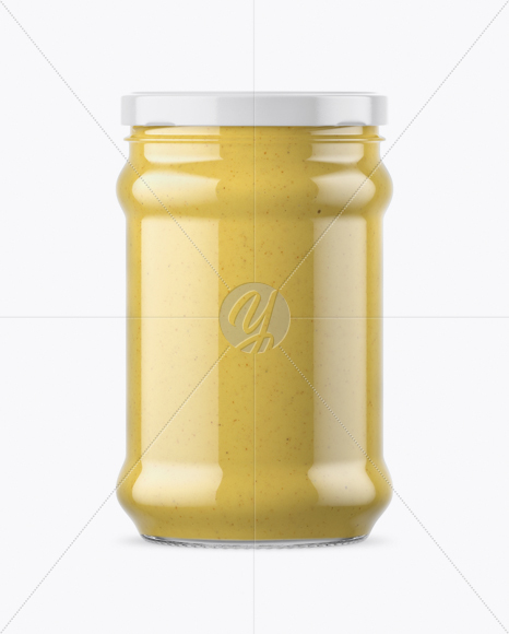 Clear Glass Jar with Mustard Sauce Mockup