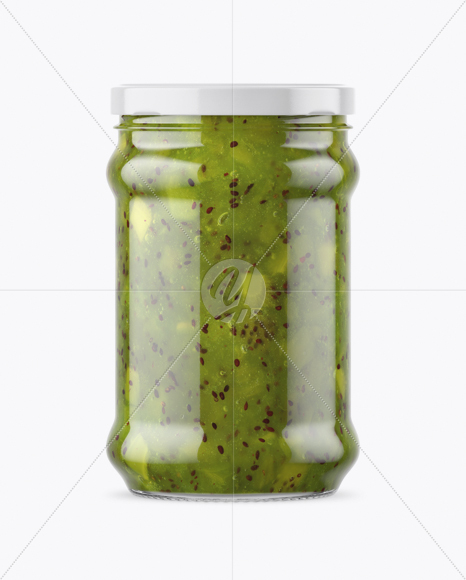 Clear Glass Jar with Kiwi Jam Mockup