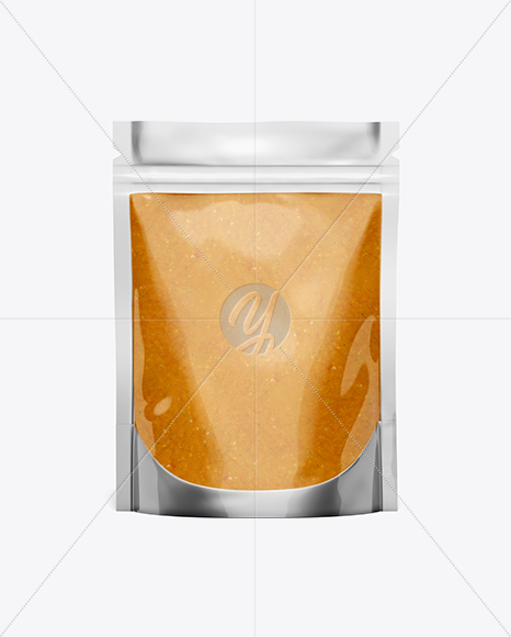 Glossy Transparent Stand-Up Pouch W/ Curry Sauce Mockup - Front View