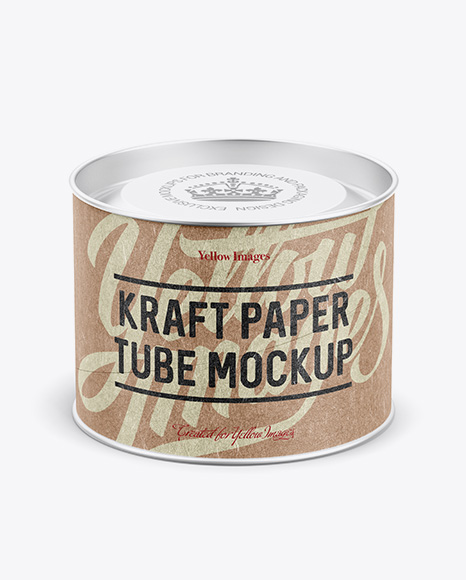 Small Kraft Paper Tube w a Convex Lid and a Paper Label - High-Angle View - Paper+Tube+Packaging+Mock+Up+Set+Small+Packaging+Template+Packaging+Mockup