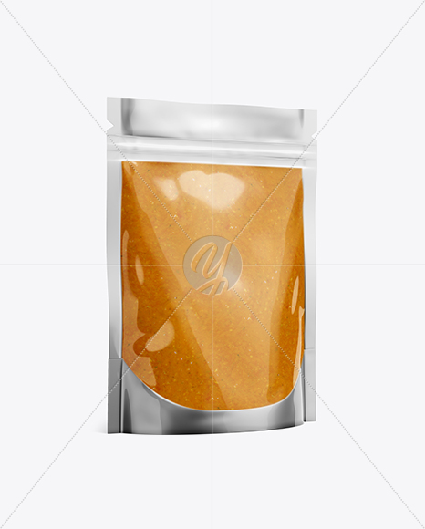 Glossy Transparent Stand-Up Pouch W/ Curry Sauce Mockup - Half Side View