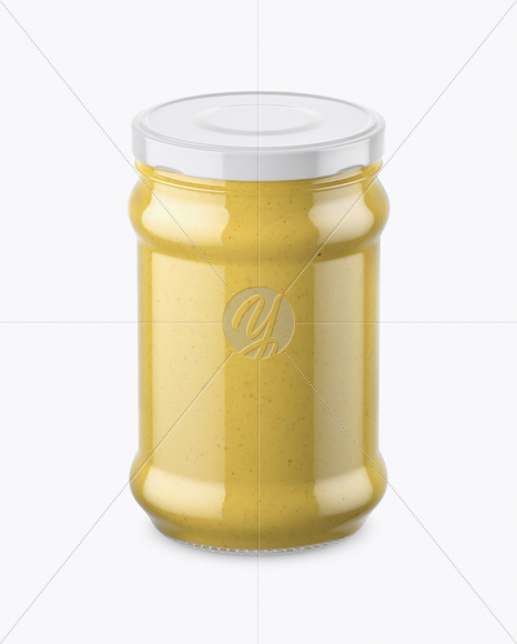 Clear Glass Jar with Mustard Sauce Mockup (High-Angle Shot)