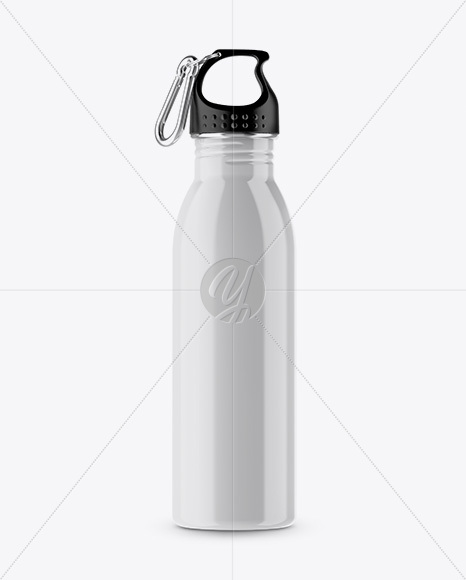 Glossy Sport Bottle With Carabiner Mockup