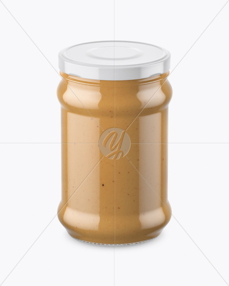 Clear Glass Jar with Peanut Butter Mockup (High-Angle Shot)