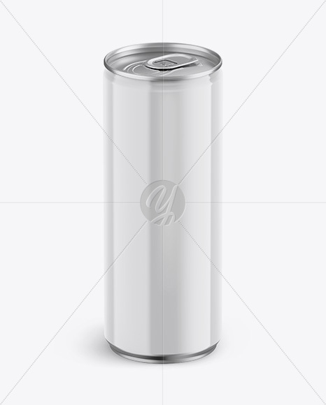 Glossy Aluminium Can Mockup - Front View (High-Angle Shot)