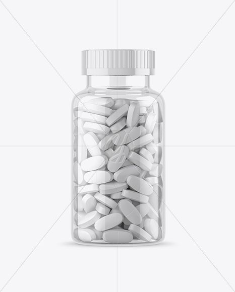 Clear Bottle With White Pills Mockup Clear Bottle With White Pills Mockup