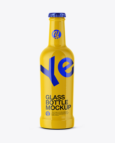 Blue Glass Bottle in Glossy Shrink Sleeve Mockup - Glass+Water+Bottle+In+Shrink+Sleeve+Mockup+In+Bottle+Mockups+On