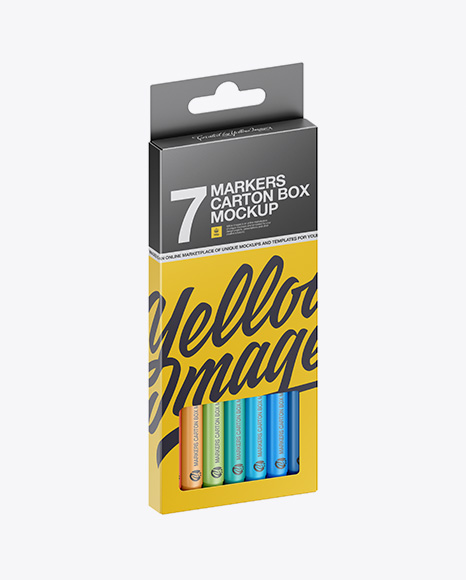 7x Markers Carton Box Mockup - Free Download Images High Quality PNG