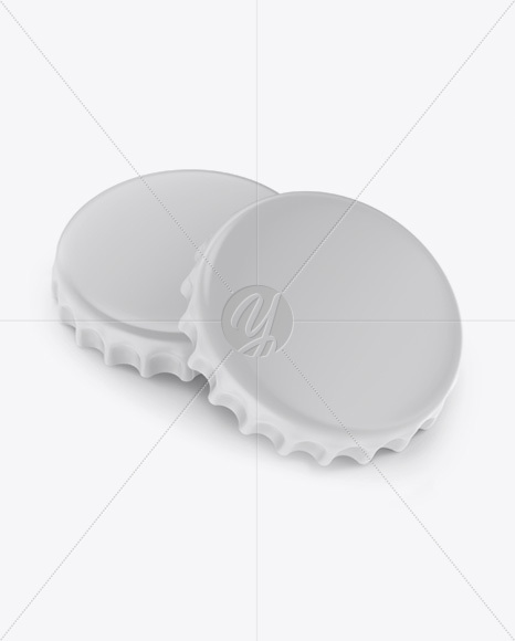 Two Matte Bottle Caps Mockup - Half Side View (High-Angle Shot)