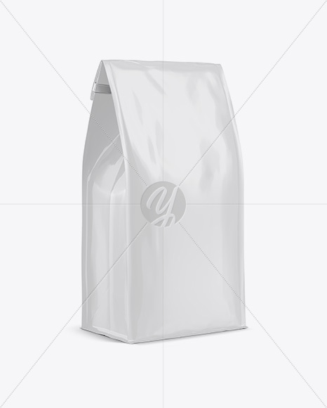 Glossy Paper Coffee Bag w/ a Tin-Tie Mockup - Halfside View