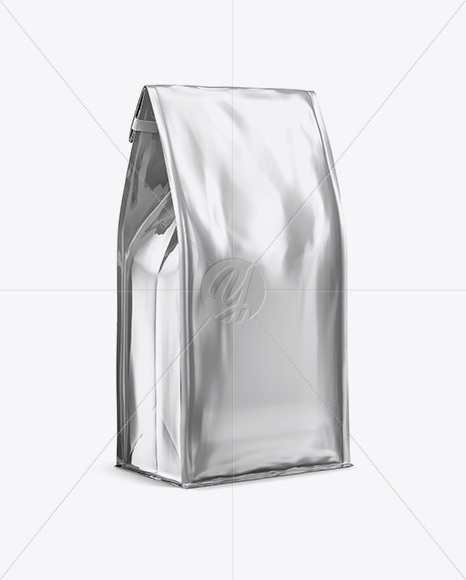 Metallic Coffee Bag w/ a Tin-Tie Mockup - Halfside View