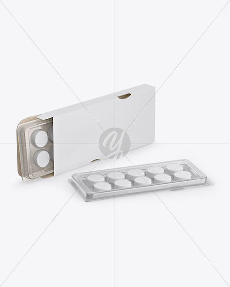 Opened Box with Mints in Blisters Mockup - Half Side View - Free