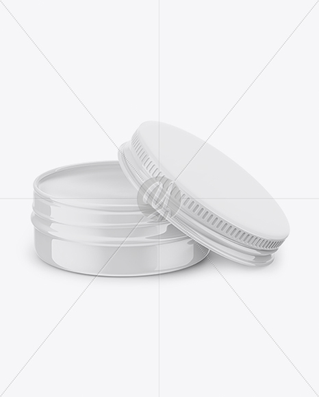 Opened Glossy Lip Balm Tin Mockup - Front View (High-Angle Shot)