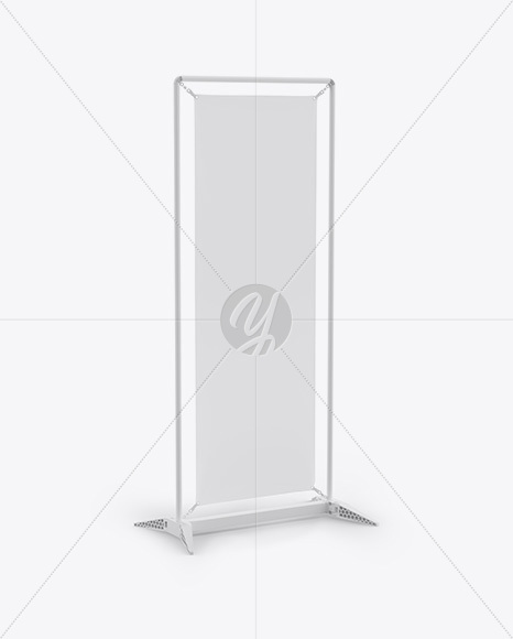 Matte Vinyl Banner Frame Stand Mockup - Half Side View - Free Download