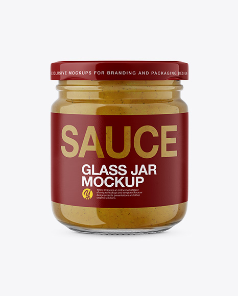 Glass Jar with Mustard Sauce Mockup - Front View - Glass+Jar+With+Mustard+Mockup+Halfside+View+In+Jar+Mockups+On