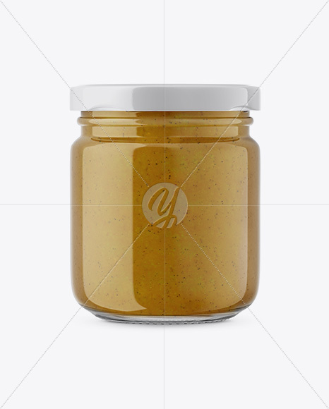 Glass Jar with Mustard Sauce Mockup - Front View