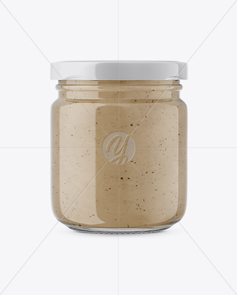 Glass Jar with Mushroom Sauce Mockup - Front View