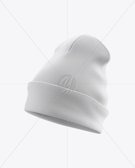 Turn Up Beanie Hat Mockup - Half-Side View