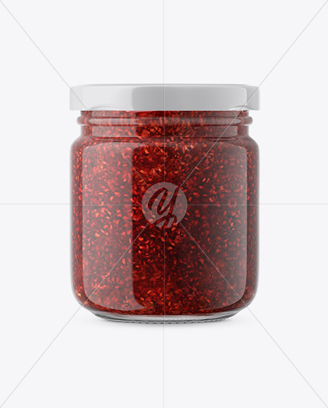 Glass Jar with Raspberry Jam Mockup - Front View