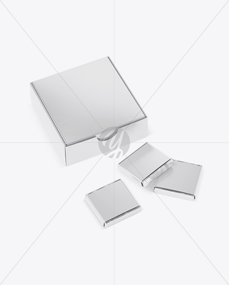 Glossy Paper Box With Chocolates Mockup - Half Side View (High-Angle Shot)