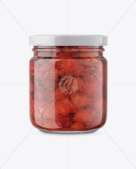 Glass Jar with Strawberry Jam Mockup - Front View