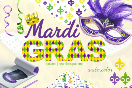 Mardi Gras watercolor set - Crown