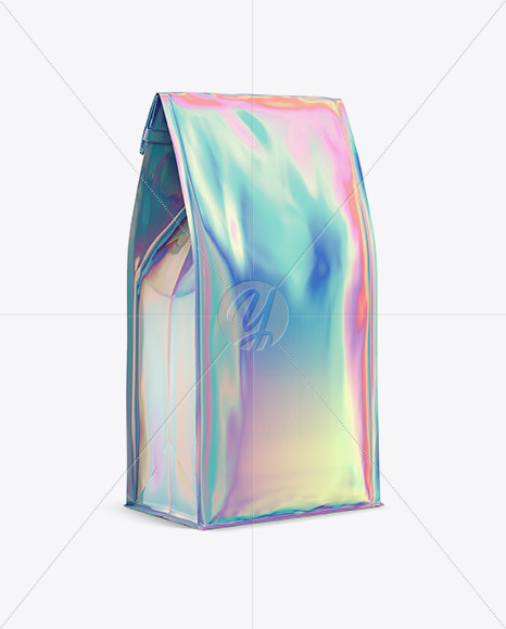 Holographic Foil Coffee Bag w/ a Tin-Tie Mockup - Halfside View