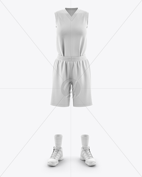 Women’s Full Basketball Kit with V-Neck Jersey Mockup - Front View