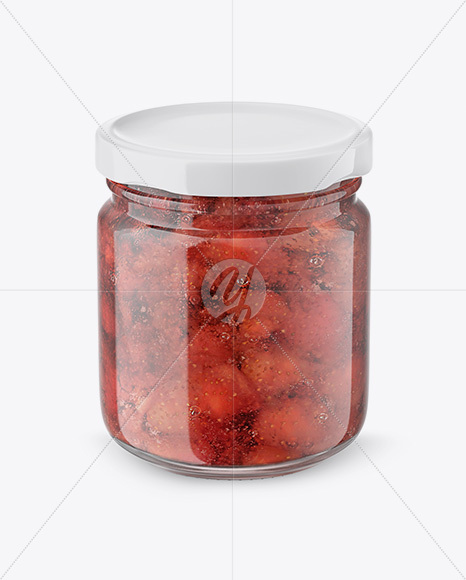 Glass Jar with Strawberry Jam Mockup - Front View (High Angle Shot)