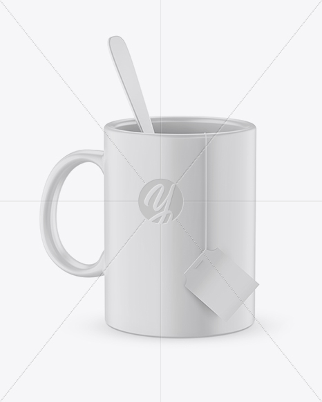 Matte Mug With Tea Bag & Spoon Mockup (High-Angle Shot)