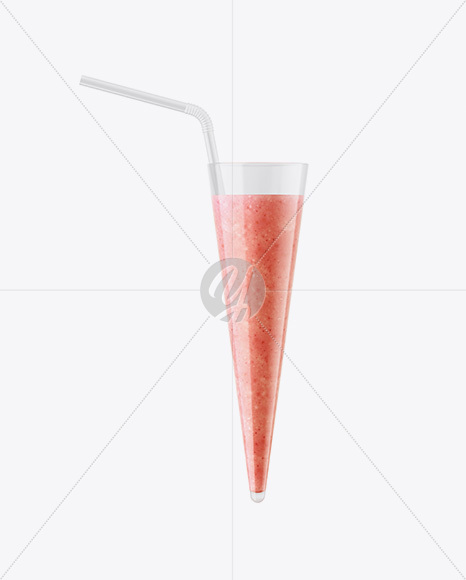 Plastic Cup w/ Strawberry Smoothie and Straw Mockup