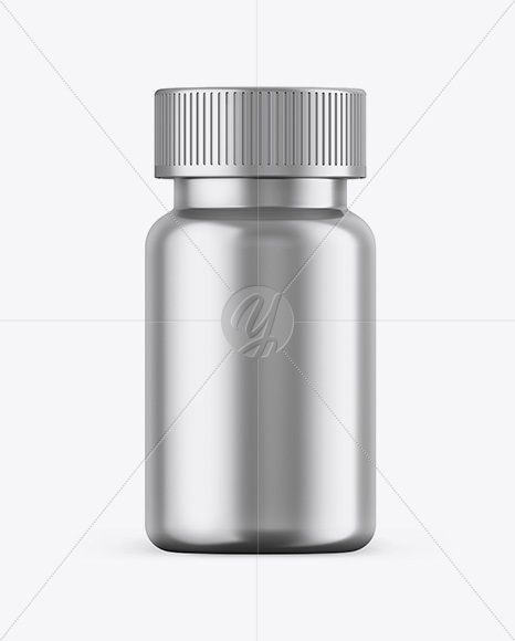 Metallic Pills Bottle Mockup - Front View Metallic Pills Bottle Mockup - Front View