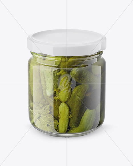 Glass Jar with Cucumbers Mockup - Front View (High Angle Shot)