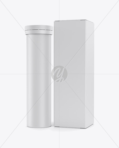 Tablets Tube & Paper Box Mockup - Half Side View