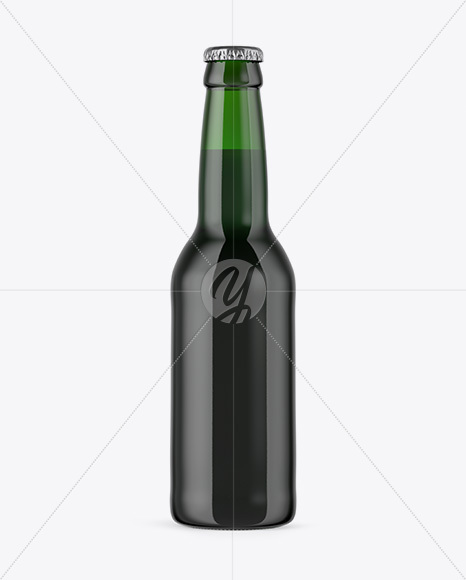 330ml Green Glass Bottle with Dark Beer Mockup