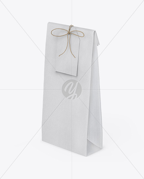 Paper Bag W/ Label Mockup - Half Side View (High Angle Shot)