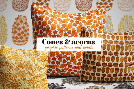 Cones & acorns graphic patterns - Oak