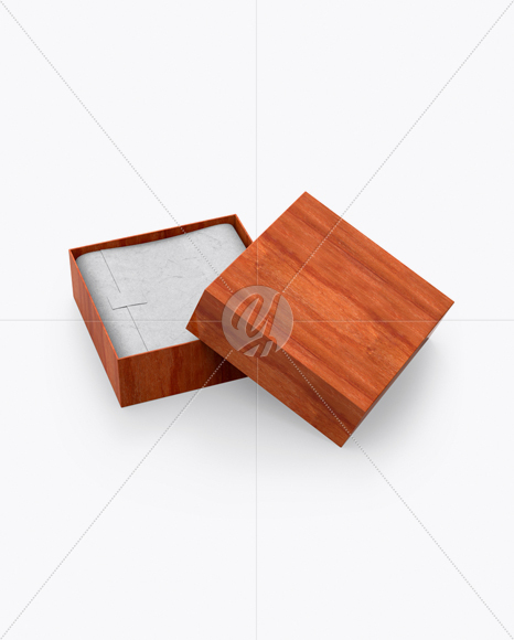 Opened Red Wooden Box Mockup (High-Angle Shot)