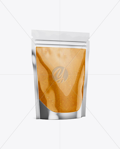 Glossy Transparent Stand-Up Pouch W/ Curry Sauce Mockup - Half Side View