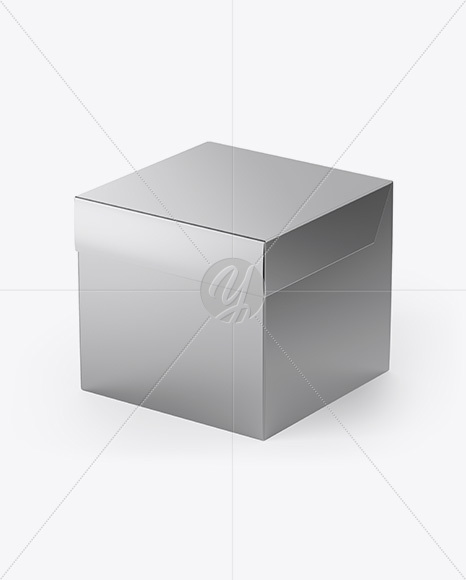 Metallic Square Box Mockup - Half Side View (High-Angle Shot)